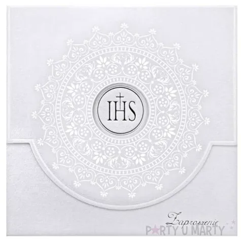 zaproszenia na komunie ihs ornamentem bialy partydeco 10 szt