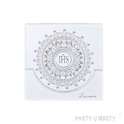 zaproszenia na komunie ihs z ornamentem srebrny partydeco 10 szt