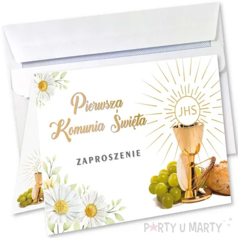 zaproszenia na komunie kielich ihs i margaretki pierwsza komunia swieta 14 8x10 5 cm 8 szt
