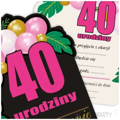 zaproszenia na urodziny liczba 40 baloniki z kopertami czarno rozowe 8 szt