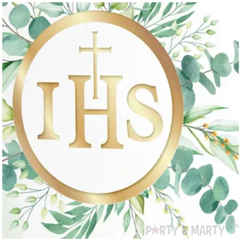 zaproszenia pierwsza komunia swieta ihs w eukaliptusie partypal 14x14 cm 10 szt