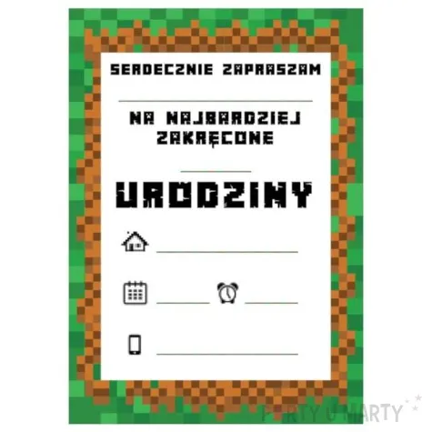 zaproszenia piksel zielony congee 6 szt