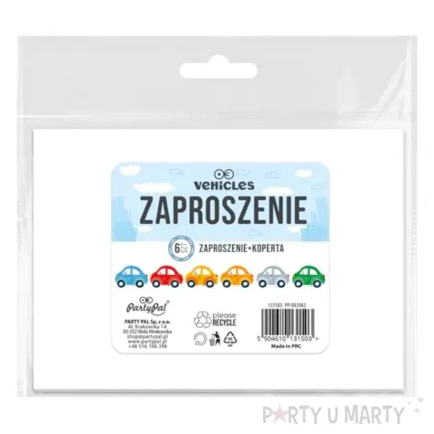 zaproszenia samochody budowa partypal 6 szt