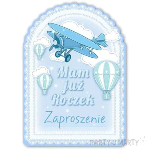 zaproszenia urodzinowe 1 urodziny samolocik blekitne 10 szt