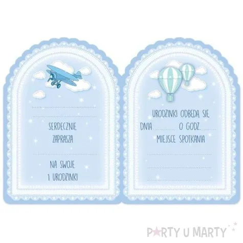 zaproszenia urodzinowe 1 urodziny samolocik blekitne 10 szt