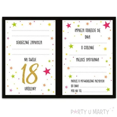 zaproszenia urodzinowe 18 black gold dekoracjepolska 14 8 x 10 5 cm 10 szt