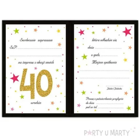 zaproszenia urodzinowe 40 black gold viper 10 szt