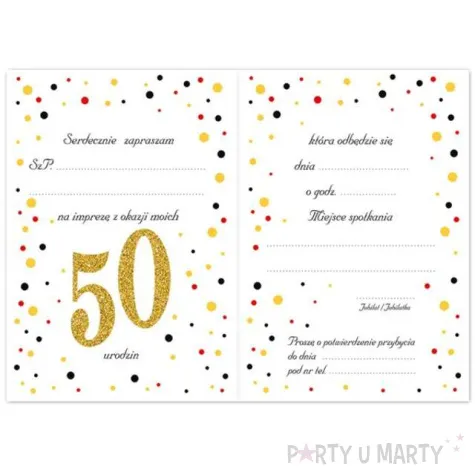 zaproszenia urodzinowe 50 white gold dekoracjepolska 14 8 x 10 5 cm 10 szt