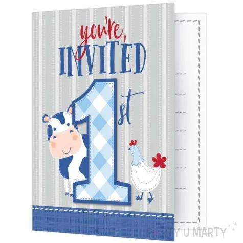 zaproszenia urodzinowe farmhouse pierwsze urodziny creative converting 8 szt
