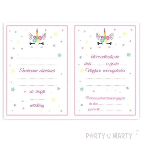 zaproszenia urodzinowe jednorozec biale dekoracjepolska 10 szt