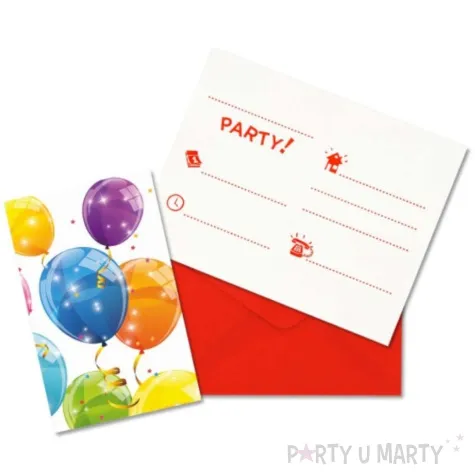 zaproszenia urodzinowe kolorowe baloniki procos 14 x 9 cm 6 szt