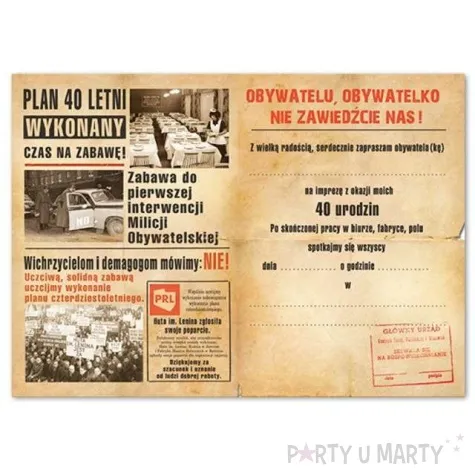 zaproszenia urodzinowe obywatelu 40 urodziny 10 szt