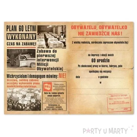 zaproszenia urodzinowe obywatelu 60 urodziny 10 szt