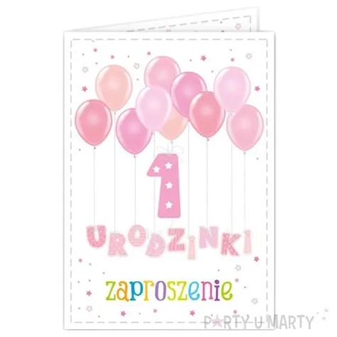 zaproszenia urodzinowe urodziny 1 baloniki rozowe 10 szt