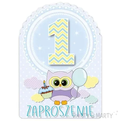 zaproszenia urodzinowe urodziny 1 sowki blekitne 10 szt