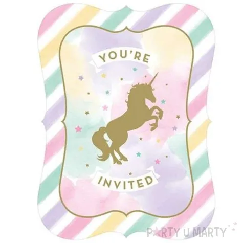 zaproszenia urodzinowe zloty jednorozec creativeparty 8 szt