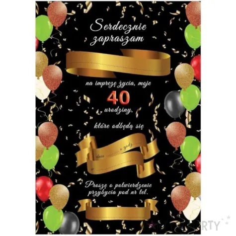 zaproszenia urodziny 40 balony congee 6 szt