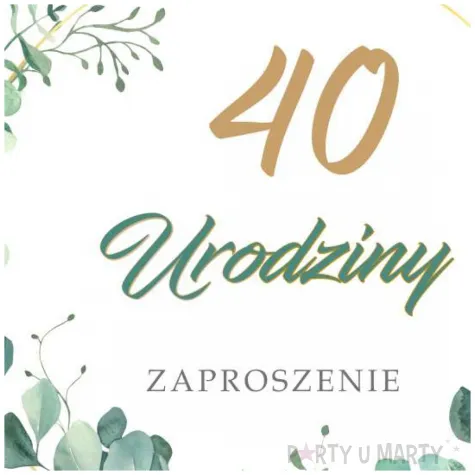 zaproszenia urodziny 40 eukaliptus beauty 15x15 cm 8 szt