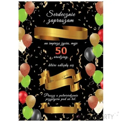 zaproszenia urodziny 50 balony congee 6 szt