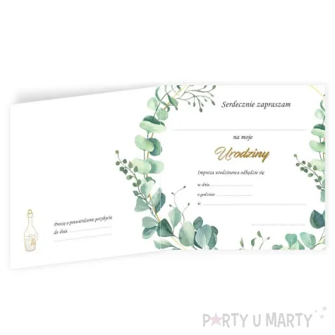 zaproszenia urodziny 70 eukaliptus beauty 15x15 cm 8 szt