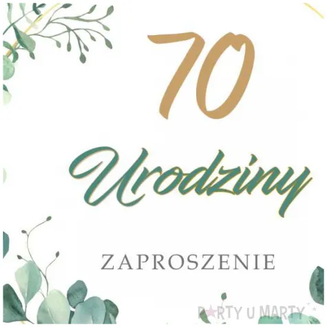 zaproszenia urodziny 70 eukaliptus beauty 15x15 cm 8 szt