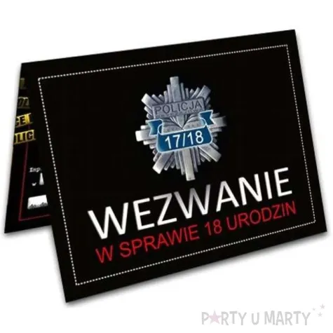 zaproszenia z koperta 18 urodziny wezwanie policja dekoracjepolska 14 8 x 10 5 cm 10 szt