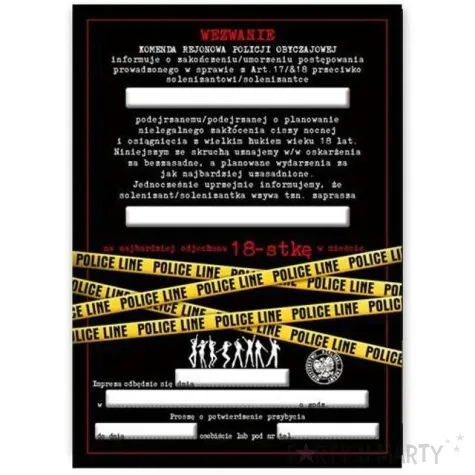 zaproszenia z koperta 18 urodziny wezwanie policja dekoracjepolska 14 8 x 10 5 cm 10 szt