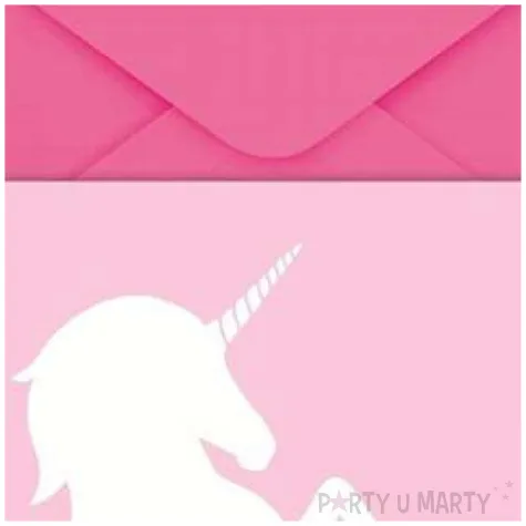 zaproszenia z koperta believe in unicorns jednorozce rozowe procos 6 szt