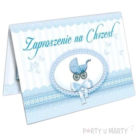 zaproszenia z koperta chrzest blekitny 1 szt