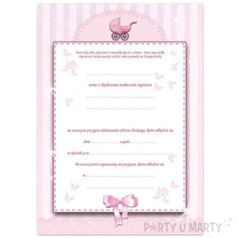 zaproszenia z koperta chrzest rozowy 1 szt