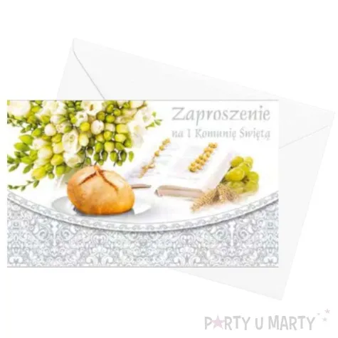zaproszenia z koperta komunia swieta chleb i rozaniec maki 10 szt