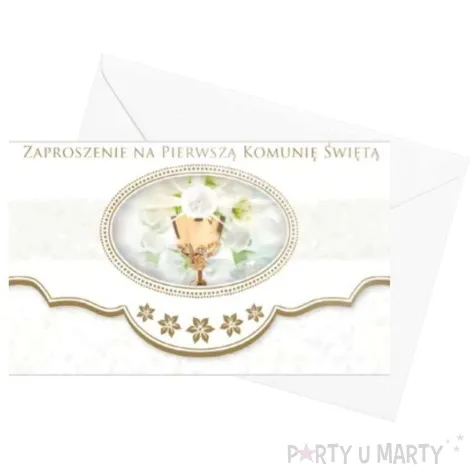 zaproszenia z koperta komunia swieta hostia i witrazyk maki 10 szt