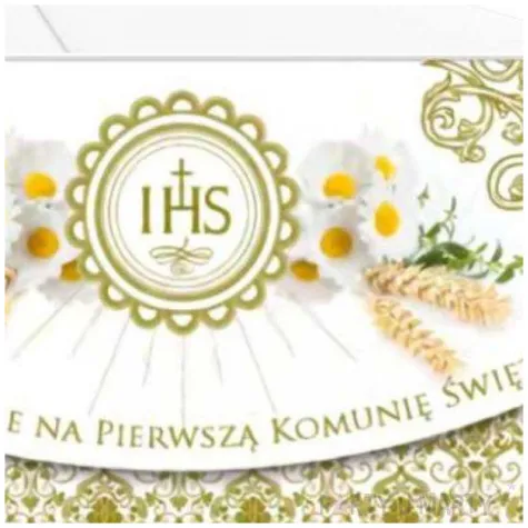 zaproszenia z koperta komunia swieta ihs zlote maki 10 szt