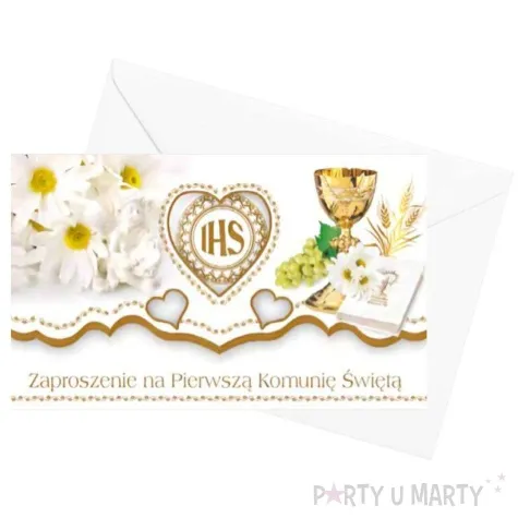 zaproszenia z koperta komunia swieta serce z okienkiem ihs maki 10 szt