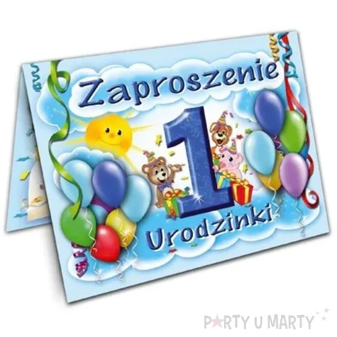 zaproszenia z koperta urodziny 1 baloniki blekitne 1 szt