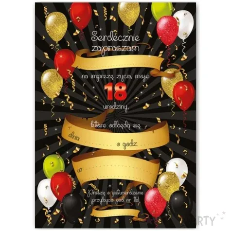zaproszenia z koperta urodziny 18 black red 1 szt