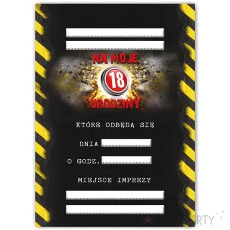 zaproszenia z koperta urodziny 18 danger 1 szt