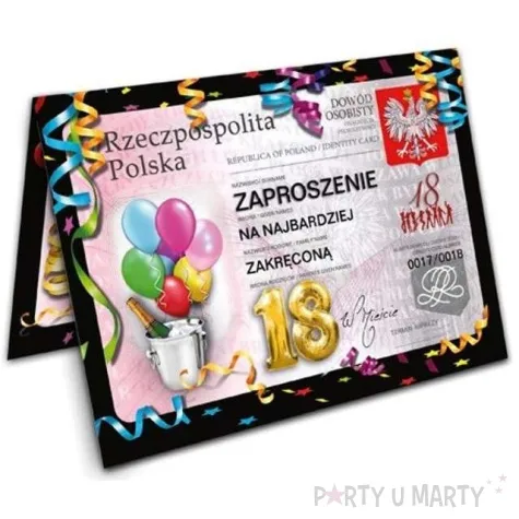 zaproszenia z koperta urodziny 18 dowod 1 szt