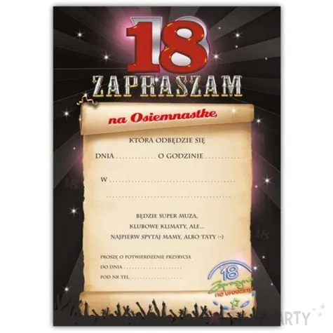 zaproszenia z koperta urodziny 18 neon 1 szt