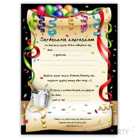 zaproszenia z koperta urodziny 18 party 10 szt