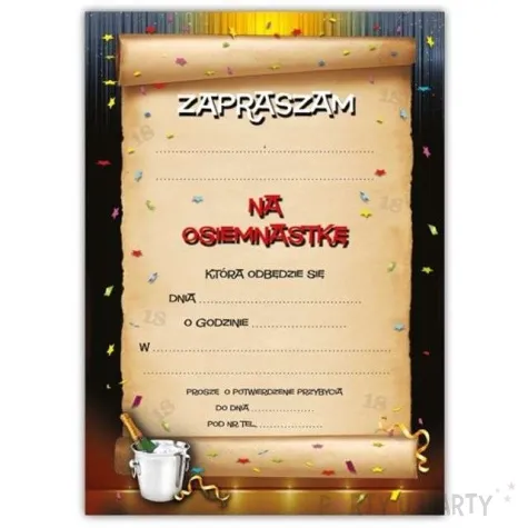 zaproszenia z koperta urodziny 18 szampan 1 szt