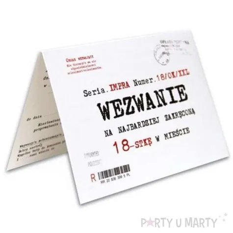 zaproszenia z koperta urodziny 18 wezwanie 1 szt
