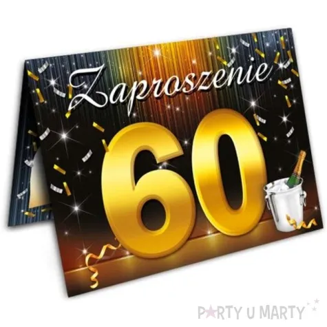 zaproszenia z koperta urodziny 60 szampan 10 szt