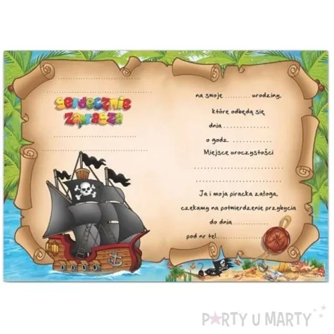 zaproszenia z koperta urodziny pirackie dekoracjepolska 14 8 x 10 5 cm 10 szt