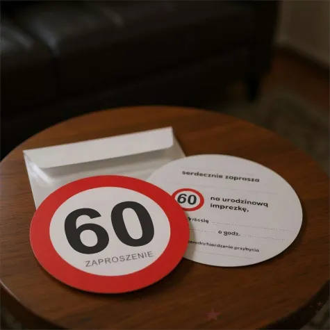 zaproszenie 60 urodziny traffic 15x15 cm 1 szt