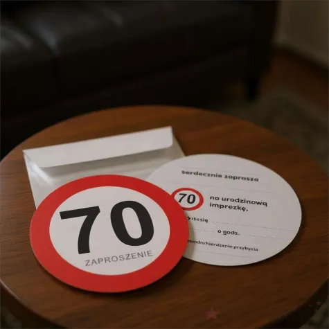 zaproszenie 70 urodziny traffic 15x15 cm 1 szt