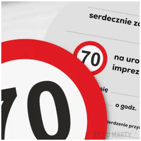 zaproszenie 70 urodziny traffic 15x15 cm 1 szt