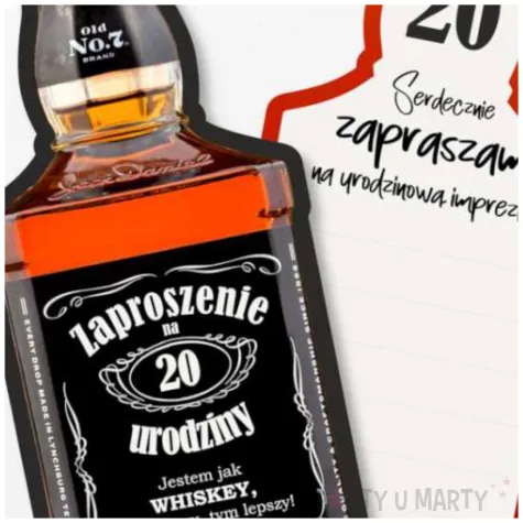 zaproszenie butelka whisky 20 urodziny 14 8x6 cm 1 szt