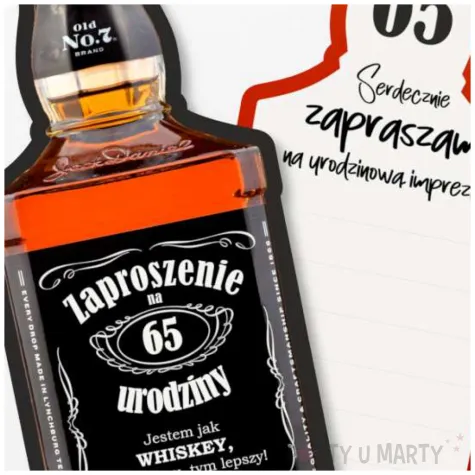 zaproszenie butelka whisky 65 urodziny 14 8x6 cm 1 szt
