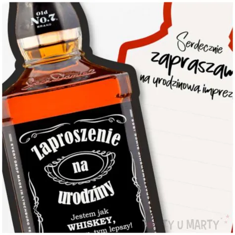 zaproszenie butelka whisky urodziny 14 8x6 cm 1 szt